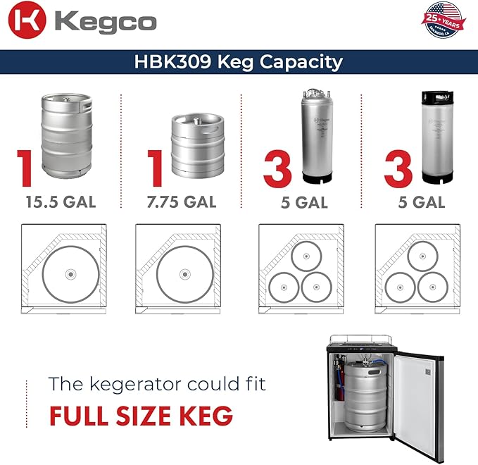 Kegco HBK309X-1 Keg Dispenser, 1 faucet without keg Black Stainless Steel