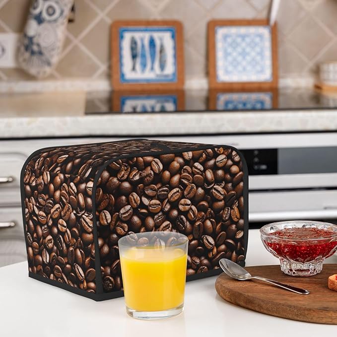 Coffee Print Toaster Cover 2 Slice, Cute Country Bread Machine Cover, Washable Toaster Kitchen Small Appliance Cover Stain Resistant,with Top Handle