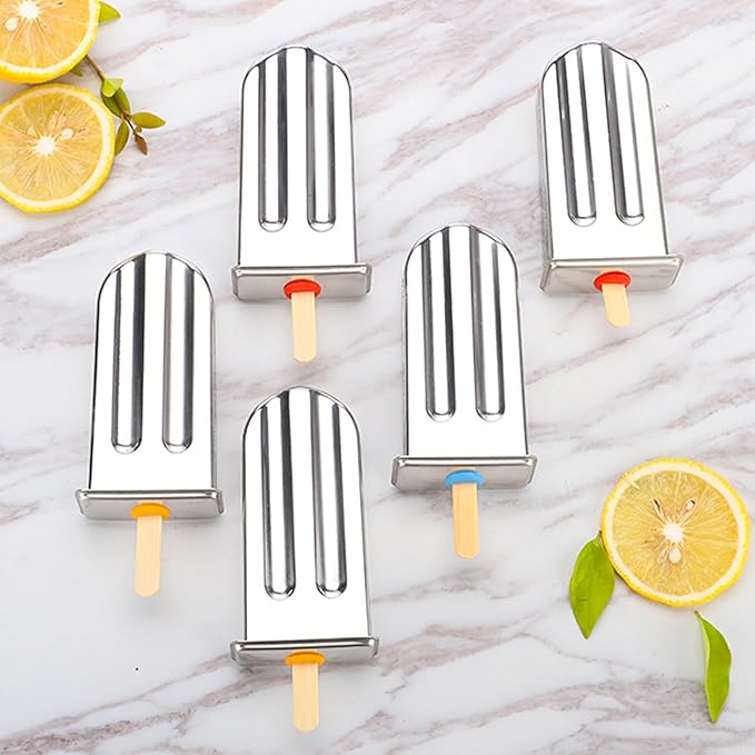Stainless Steel Popsicle Molds, Set of 6 Ice Cream Maker, Ice Pop Molds With Holder, Metal Reusable Homemade Popsicle Molds with Sticks and Bags (Round Head, with Slot)