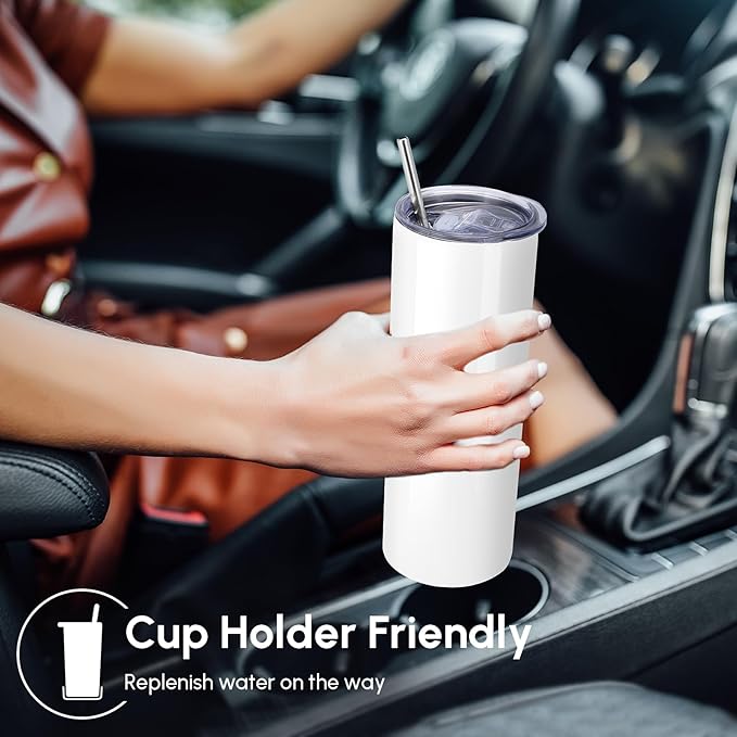 Volhoply 24 Pack Skinny Sublimation Tumblers with Lid and Straw, 20oz Stainless Steel Straight Tumbler Bulk, Vacuum Insulated Coffee Mug for Home, Office, Travel, DIY (Sublimation,24 Pack)