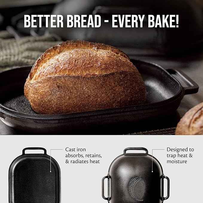 Challenger Bread Pan Cast Iron Loaf Pan with Lid & Baking Bundle: Artisan Sourdough and Homemade Bread Baking Kit, Walnut Bench Knife, 12 Flour Sack Towels, Pre-Seasoned, Made in USA