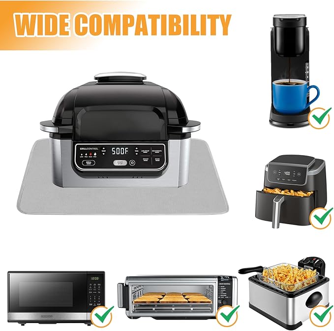 Heat Resistant Mat for Air Fryer,Deep Fryer,Oven,Gray 16x24in Hot Pads for Kitchen Counter Heat Protector,Deep Fryer Coffee Machine Accessories,Under Coffee Maker Mats for Quartz Countertop Protector