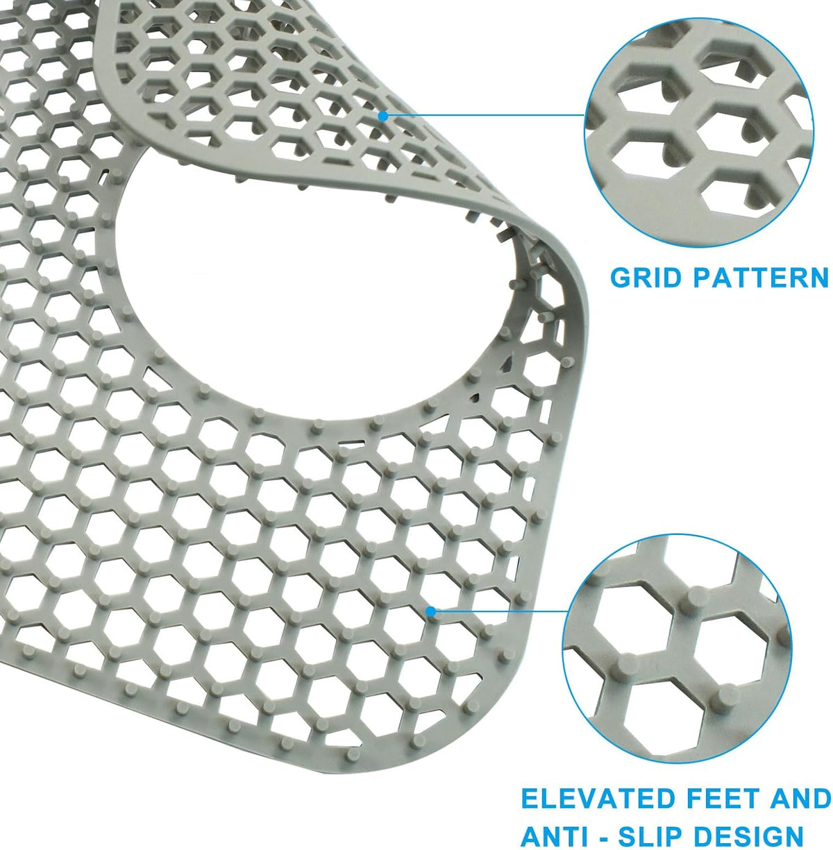 1 Pcs Kitchen Sink Mat, Grey Rear Drain Folding Non-slip Silicone Sink Mat Heat Resistant, for Kitchen Stainless Ceramic Bottom Protectors