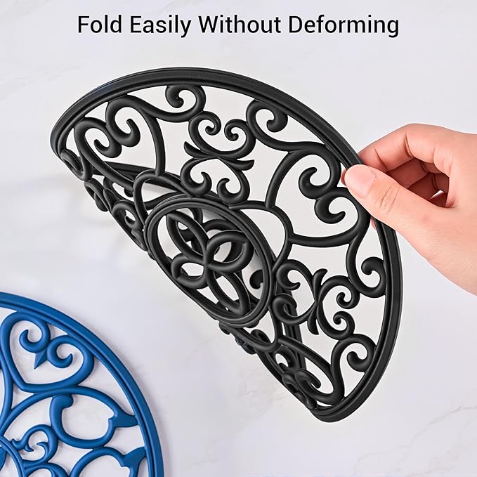 SMARTAKE 3 Set Silicone Trivet Mats, Multi-Use Carved Trivet Mat, Insulated Non-Slip Durable Kitchen Mats, Flexible Modern Kitchen Table Mat, for Hot Dishes, Pots, Dining Countertop, Black