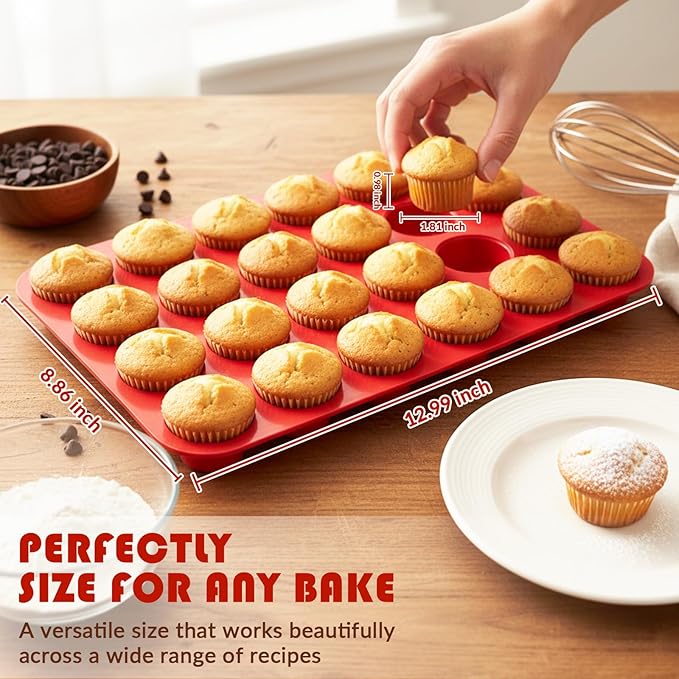 HKNMTT Silicone Mini Muffin Pan for Baking, Cupcake Egg bites Brownie Mold 24 Cup Regular Size, Oven Safe BPA Free kitchen Appliances