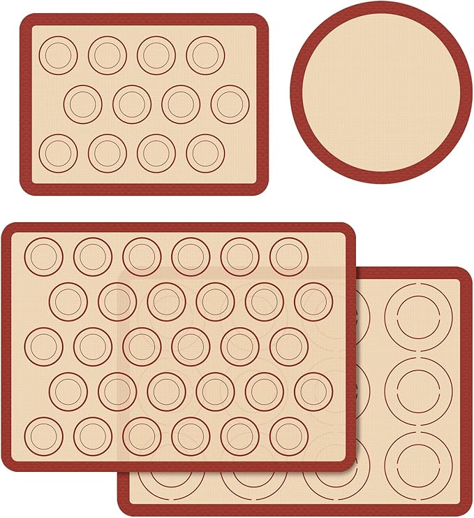 Silicone Baking Mat Set of 4, Macaron Silicone Baking Mat for Baking Sheets, Non-Stick & Reusable Silicone Mats for Baking Macarons, Cookies, Pastries, Pizza