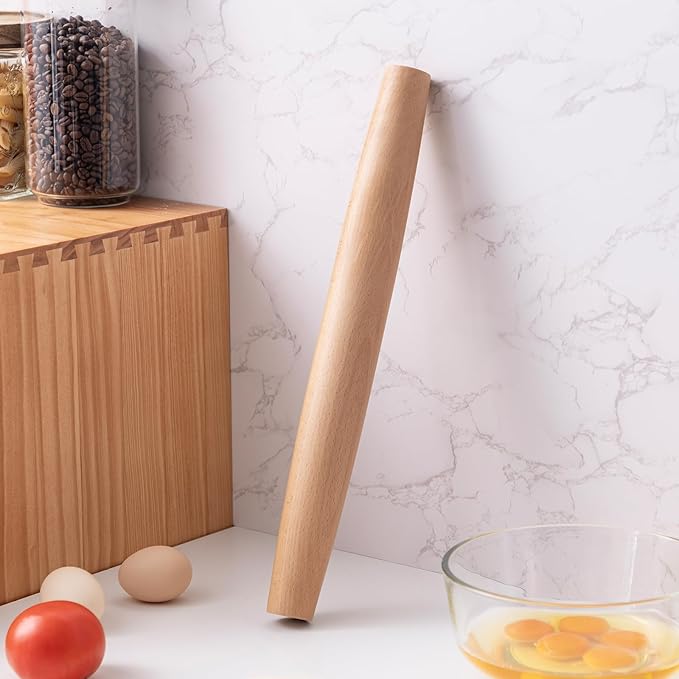 AISOSO French Rolling Pin, 15.75 Inches Wood Rolling Pins for Baking, Extra Long Classic Wooden Dough Roller for Fondant Pizza Pie Crust Cookie Pastry, Kitchen Baking Essentials, Light Yellow