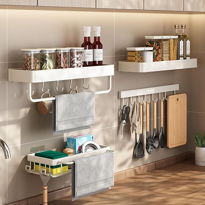 ZJchao Space Aluminum Kitchen Utensils Hanger Rack Organizer White (10 Hooks 50cm)