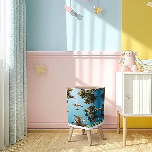 Small Trash Can with Lid Airplane Flight Tropical Vacations Wastebasket with Press Cover Dog Proof Garbage Can Waste Bin for Kitchen Bathroom Nursery 2.6 Gallon