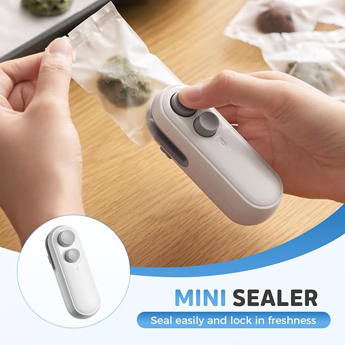 Mini Bag Sealer, Upgraded 2 in 1 Mini Bag Sealer with Cutter and Magnet, Magnetic Portable Plastic Bag Sealer for Snacks, Chips, Food Freshness Storage (1, Black)