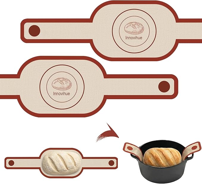 Silicone Bread Sling for Dutch Oven, 2-Pack Non-Stick Reusable Baking Mats with Long Handles, Easy Clean Sourdough Baking Supplies
