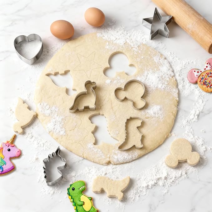 Stainless Steel Cookie Cutters, Mickey Unicorn Dinosaur Heart Star Cookie Cutters, Metal Biscuit Cutter Molds for Baking or Valentine's Day Christmas Holiday Party Decorations