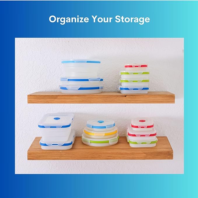 ECOBERI Collapsible Silicone Food Storage Containers, BPA Free, Microwave, Freezer and Dishwasher Safe, Lunch, Meal Prep, Travel, Space-Saving, Set of 5