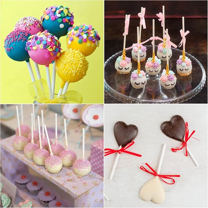 400Pcs 6 Inch White Paper Lollipop Sticks, Paper Sucker Sticks, Cake Pop Stick for Cake Toppers, Chocolate,Cookie,Rainbow Candy