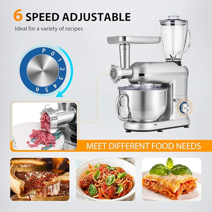 VIVOHOME 4.75 Quart Stand Mixer, 8 Speed Kitchen Electric Food Mixer with VIVOHOME 3 in 1 Multifunctional Stand Mixer with 6 Quart Stainless Steel Bowl