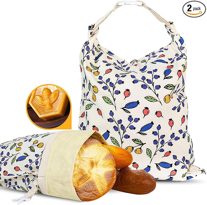 2 Pack Beeswax Bread Bags - 17x13 Inch Reusable Bread Storage Bags,Bees Wax Lined Bread Bags for Home Cooks fresh bread storage Easy Clean (Berry)