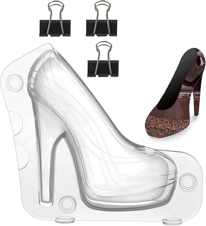 3D High Heel Shoe Chocolate Mold,Large Thick Soled Stiletto Molds with 4 Clips Cake Decoration for Wedding Birthday Party Baking Pastry Tool