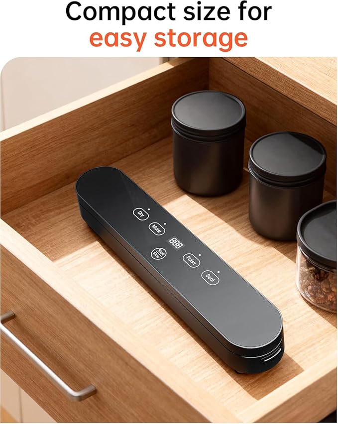Food Vacuum Sealer Machine, 75kPa Compact Vacuum Sealer for Food, 4-in-1 Food Sealer with Digital Timer, Moist/Dry, Pulse, Seal Modes, Includes 20 Vacuum Bags, Perfect for Freezer Storage
