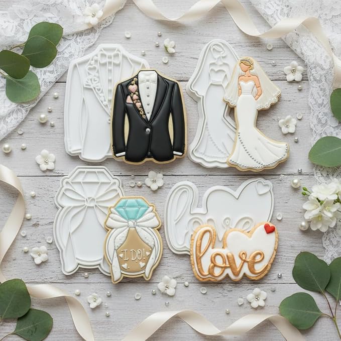 Love Cookie Cutters Wedding Cutter Molds Heart 3.5" with Plunger Stamps Baking Dough Tools Cake Shapes PLA Accessories for Birdesmaid Decorative Party Kitchen Supplies