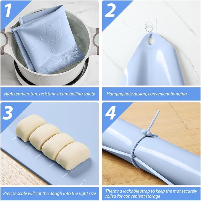 Silicone Pastry Mat 20"*16" Extra Thick Non Stick Baking Mat Food Grade Silicone Dough Rolling Bake Mat with Edge Heightening Blue