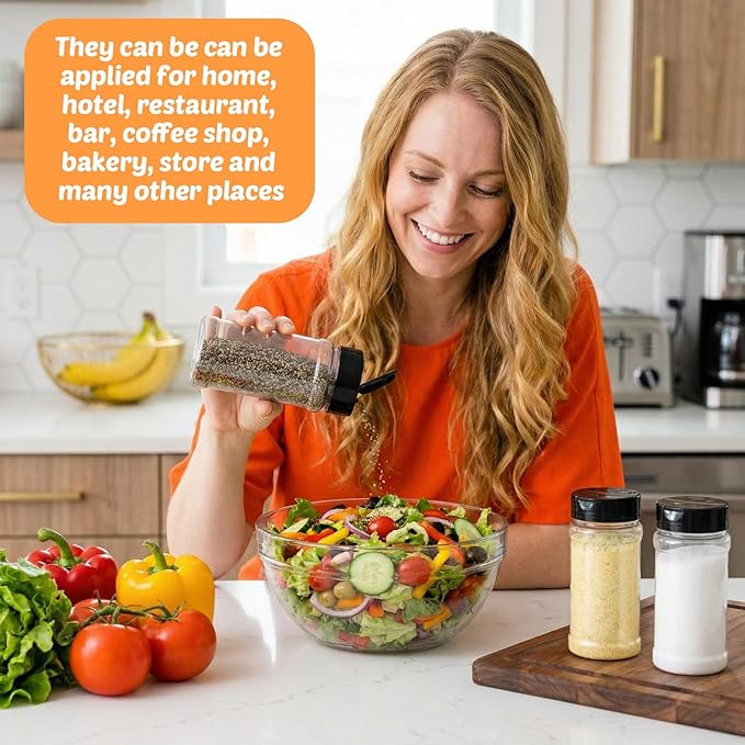 Jadive 24 Pcs Plastic Spice Jars with Shaker Lids Clear Spice Bottles Plastic Seasoning Containers Empty Shaker for Kitchen Storing Herbs Seasoning Powders Pepper Dry Goods (12 oz,Black)