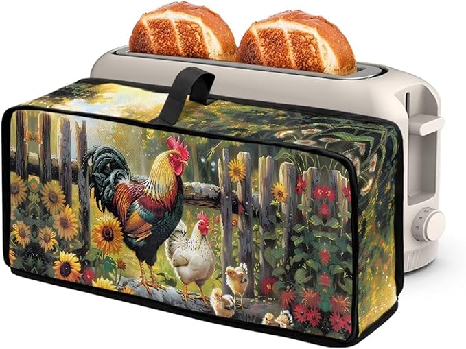 Toaster Cover Cute Farm Chicken Toaster Cover 2 Slice Long Slot Beige Slim Dustproof & Water-Resistant Dust Covers for Toasters 2 Slice Long Slot, Decor Kitchen Appliance Covers