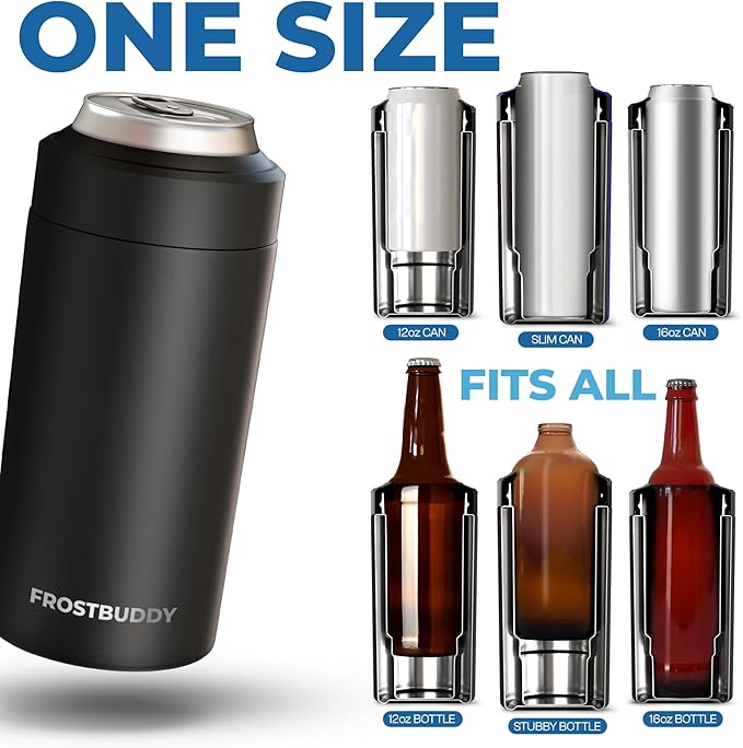 Frost Buddy Universal Buddy Can Cooler - Fits All - For Regular 12 & 16 oz or Slim-Size Bottles - Insulated Double-Walled Stainless Steel (Royal Glitz)