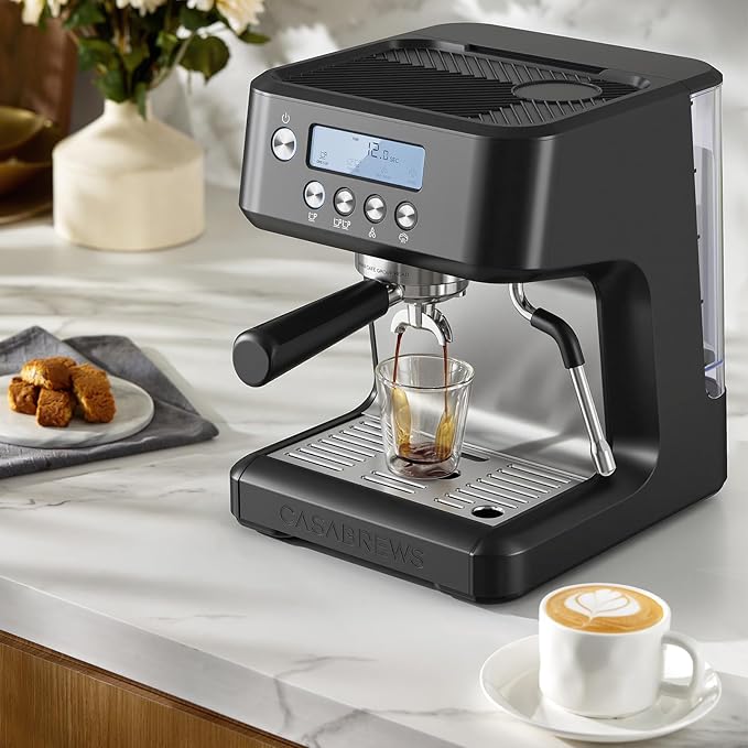 CASABREWS Ultra Espresso Machine with LCD Display, 20 Bar Espresso Maker with Powerful Milk Frother, Customizable Brewing Temperature, Barista-Level Latte and Cappuccino Machine for Home, Black