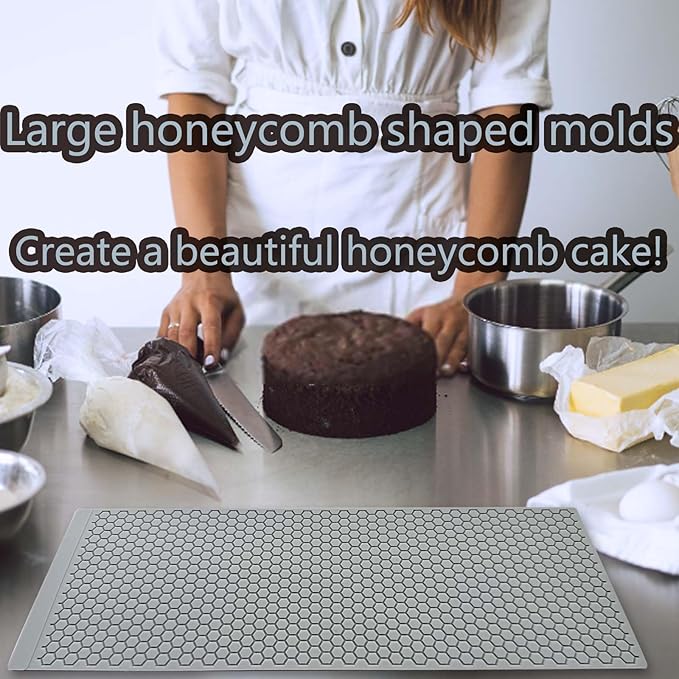 A whole Honeycomb Mold,Tuile Mold-Silicone Honeycomb Baking Molds,Honey comb Silicone Fondant 3D Beehive Molded Candy,Chocolate Molds Set Sugar Bees for Cake Decorating