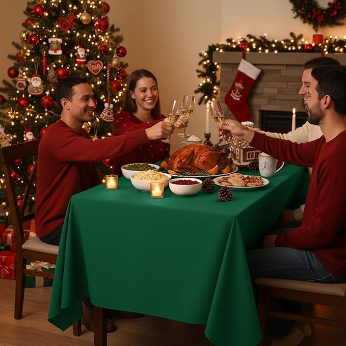 10-Pack Hunter Green Tablecloths for Rectangle Tables, 60 x 84 Inches, Stain-Resistant Polyester Fabric for 4 Foot Tables - Washable Table Covers for Weddings, Birthday Parties, Events