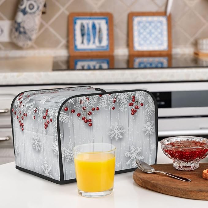 Toaster Cover 4 Slice Snowflake Winter White Berry Kitchen Small Appliance Covers with Pockets Dust and Fingerprint Protection