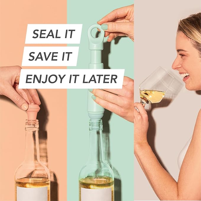 Vacu Vin Wine Saver Loop - Designed and Made in the Netherlands - Vacuum Wine Stopper Keeps Your Wine Fresh for up to 10 Days - Reusable, Made with 98% Recycled Material - 1 Pump, 5 Stoppers, Terra