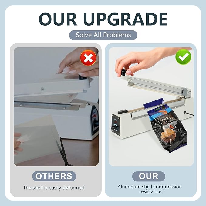 Impulse Heat Sealer with Sealing Bar: Heavy-Duty Bag Sealer with Extra Cutting Blade (White, 16-Inch)