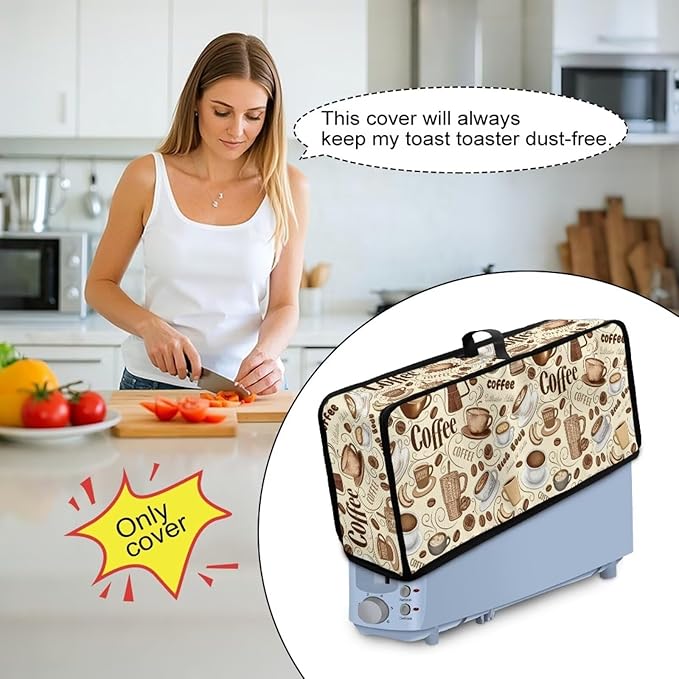 Vintage Coffee Print Slim Toaster Cover Foldable 2 Slice Long Slot 2 Slice Toaster Cover Water-Resistant Small Appliance Covers for Kitchen, Easy to Fold and Store