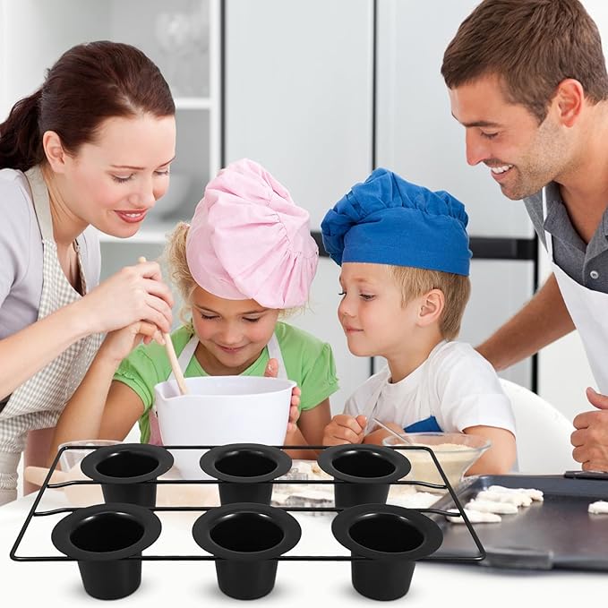 Nonstick Thick Carbon Steel 6-cup Muffin Pan Deep Baking Tray for Oven Pudding Popover Baking, Black Sturdy Bakeware for Muffins and Cupcakes