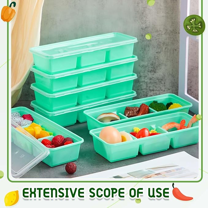 Hushee 50 Pack 17 oz Small Meal Prep Containers with 3 Compartments Snack Containers with Lid Disposable Plastic Bento Box Travel Lunch Food Boxes Stackable for Office Picnic (Green)