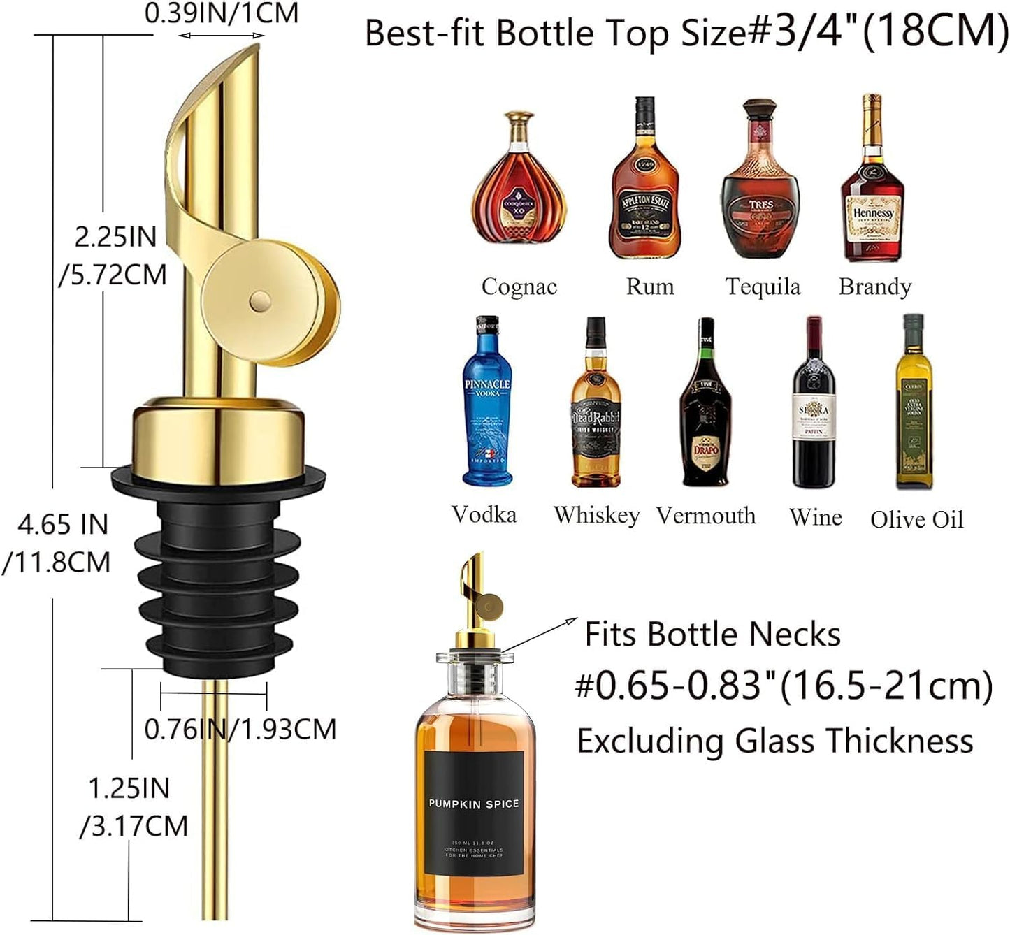 Pafusen 2 Pack Auto Flip Olive Oil Dispenser, Liquor Pour Spout, Oil Dispenser for Kitchen, Easily Turn Your Bottles into Dispensers for Liquor, Vinegar, Coffee Syrup or Oils, Weighted Pourer, Gold