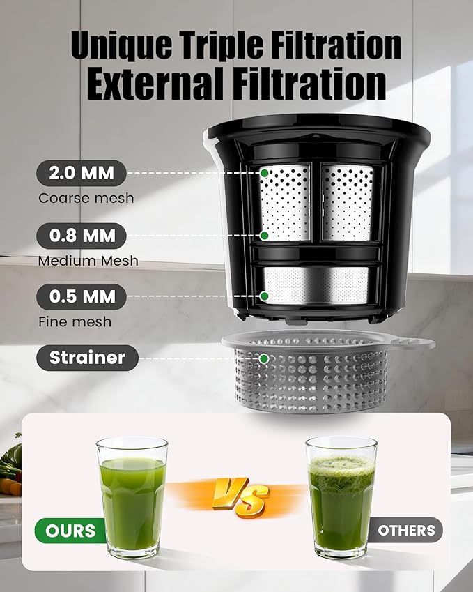 Juicer Machines, Cold Press Juicer with 6" Extra Wide Chute, 90oz Capacity, Powerful AC Brushless Motor, High Juice Yield, Quiet Low db, BPA-Free Juicer Press For Whole Vegetables & Fruits