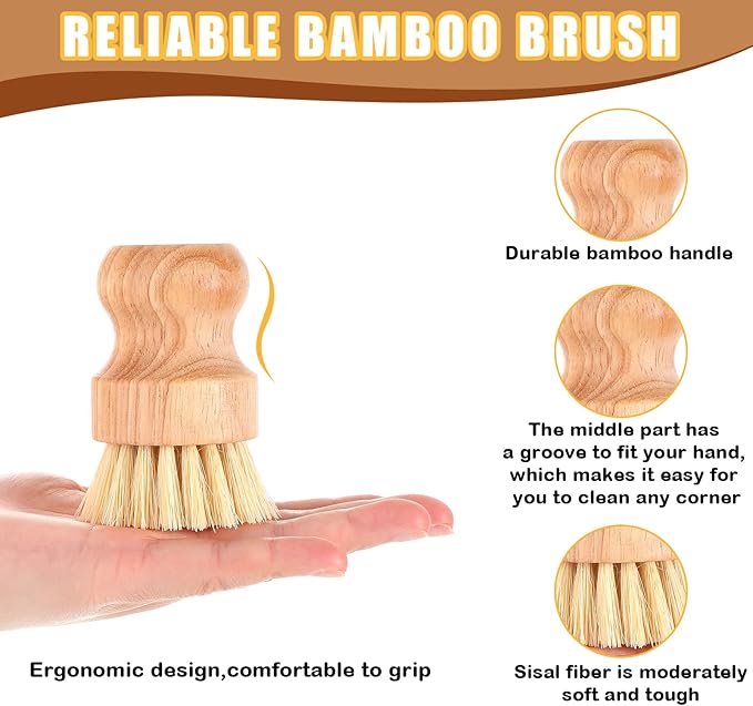 Nuenen 12 Packs Bamboo Dish Scrub Brushes Wooden Scrubbers Set Kitchen Dishwashing Scrubber with Natural Sisal Bristles for Iron Pot Pan Sink(Sisal)