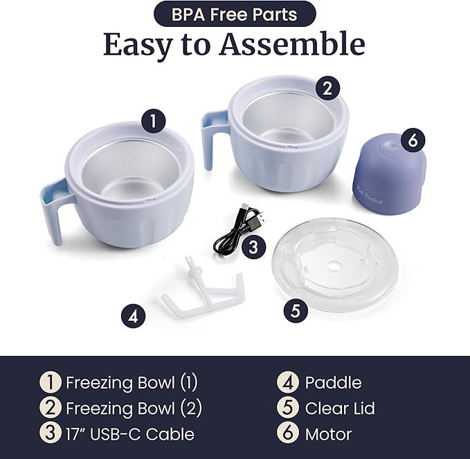 Americana by Elite Pint Perfect™ EIM1205DB Ice Cream Maker, 2 x 1 Pint Capacity Dual Freezing Mugs, Frozen Yogurt, Sorbet, Gelato, Recipes, Periwinkle