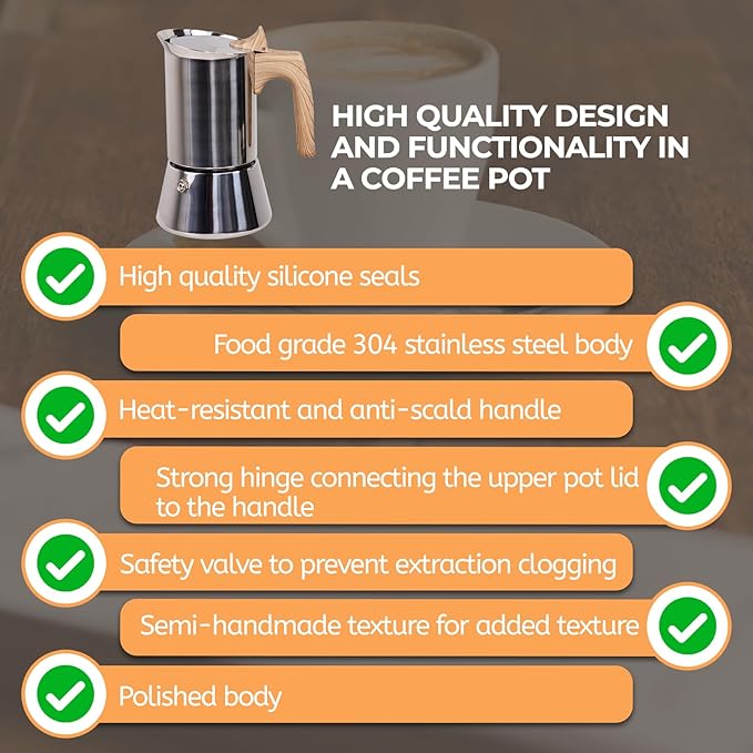 Uncoated 12 Cup Moka Pot 304 Thickened Stainless Steel Coffee Maker Stovetop Espresso Coffeemaker Italian Classic Style Brewing Greca Cafe Mocha Machine for Cafeteras Camping Travel Home 600ml 20oz