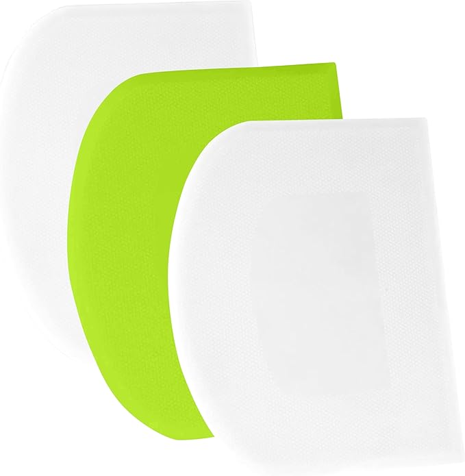 SURDOCA Dough Scraper Bench Scraper - 3P 14.2x8.5" Plastic Flexible Bowl Scraper, Sharp Edge & Angles Cake Scraper. Non-Slip Bakeware Decorating Tools Sculpting & Modeling Tools - White+Green+White