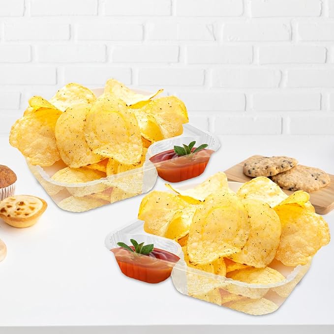RHBLME 300 Pack Large 8"x6" Plastic Nacho Trays, 2 Compartment Disposable, Plastic Nacho Containers with Chip and Dip Holder for Party, Festivals, Kids, Theater