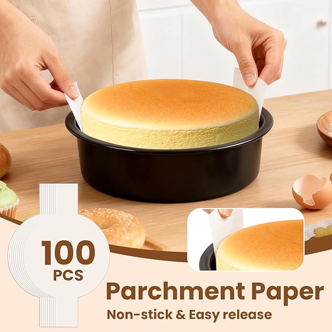 10 Inch Cake Pan Set of 2 - Nonstick Carbon Steel Round Cake Baking Pans with Parchment Paper, Dishwasher Safe, Durable for Large Layer Cakes, Birthday & Christmas Baking