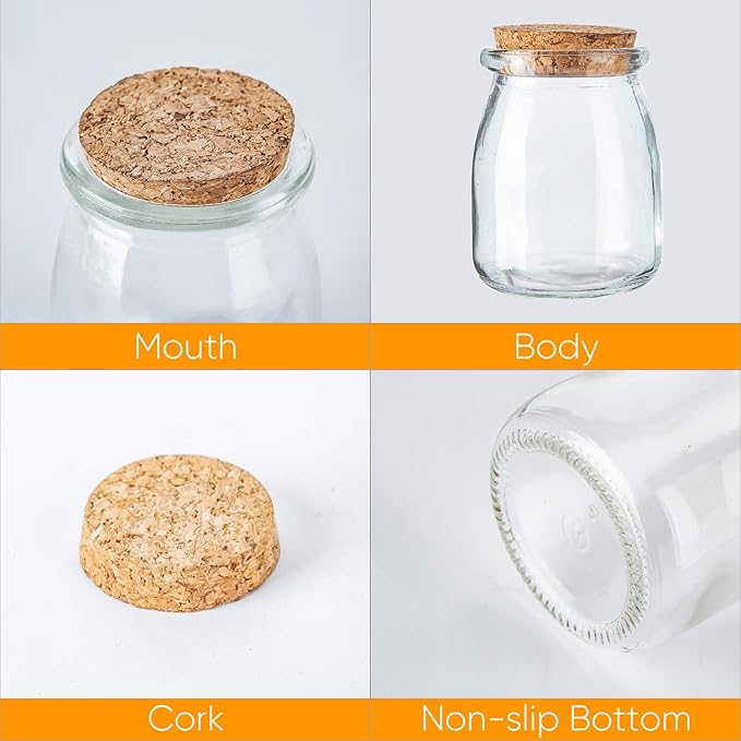 Mini Yogurt Jars 30 Pack, 7 oz Glass Favor Jars with Cork Lids, Pudding Containers with Lids, Mason Jar Wedding Favors Honey Pot with Label Tags and String