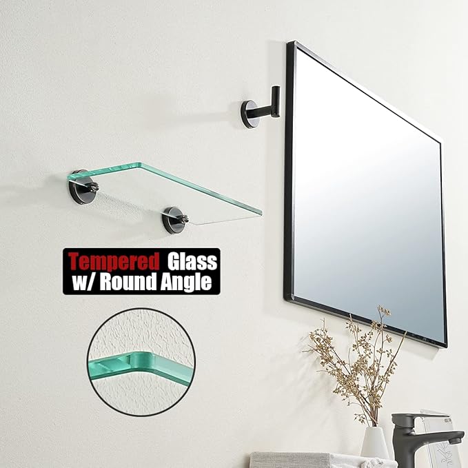 JQK Bathroom Glass Shelf Oil Rubbed Bronze, Tempered Glass Shower Storage 12 by 5 inches, 304 Stainless Steel ORB Wall Mount, TGS101L12-ORB