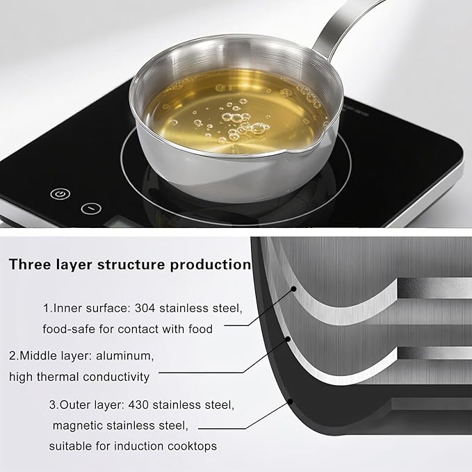 18/10stainless steel butter warmer, 13.5 fl oz(400 ml) coffee/milk warmer, mini saucepan, egg pan, chocolate melter,ideal for seafood butter warmers suitable for induction and gas stoves