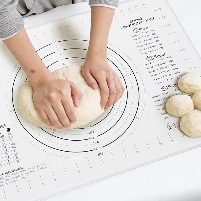 Extra Large Silicone Pastry Mat 24" - Non-Slip Liquid Silicone Baking Sheet with Measurements Anti-Spill Edge - Food Grade Dough Rolling Mat for Kneading Pie Crust, Bottom Marker, Transparent