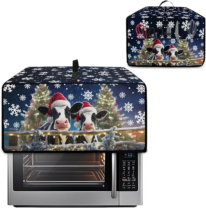 Air Fryer Toaster Oven Dust Cover Protective Microwave Oven Cover Small Electric Appliance Protector Decorations Kitchen Accessories, S, Christmas Hat Cow Snowflake