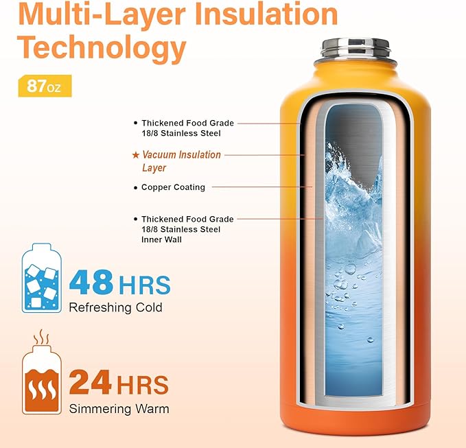 DYSANKY Insulated Water Bottle | Thickened Stainless Steel for Gym and Hiking with Straw, Carrier Bag, Handle Strap | BPA-Free 87 oz